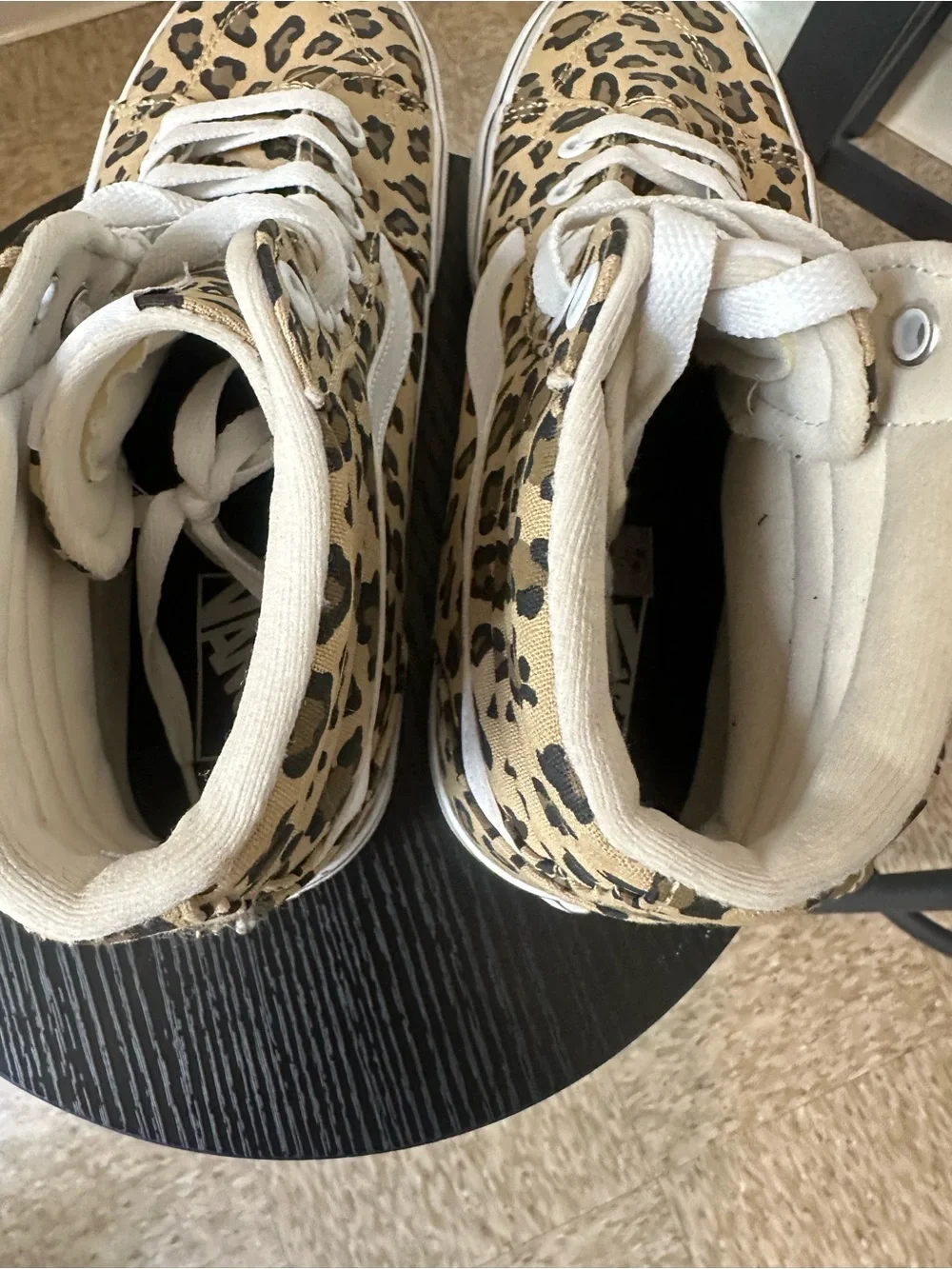 Vans Leopard Print High Top Sneakers - Tan/Black/White